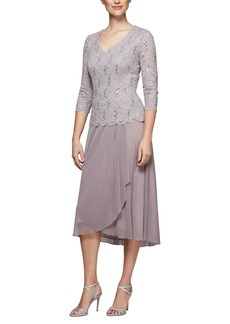 Alex Evenings Women's Tea Length Dress with Sleeves (Petite and Regular Sizes)