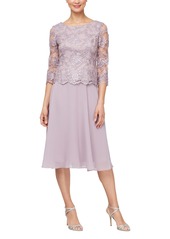 Alex Evenings Women's Tea Length Embroidered Lace Bodice Mock Dress for Your Special Occasion (Petite and Regular Sizes)
