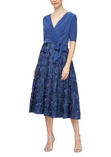 Alex Evenings Women's Tea Length Jersey and Rosette Lace Dress (Petite and Regular)  10P