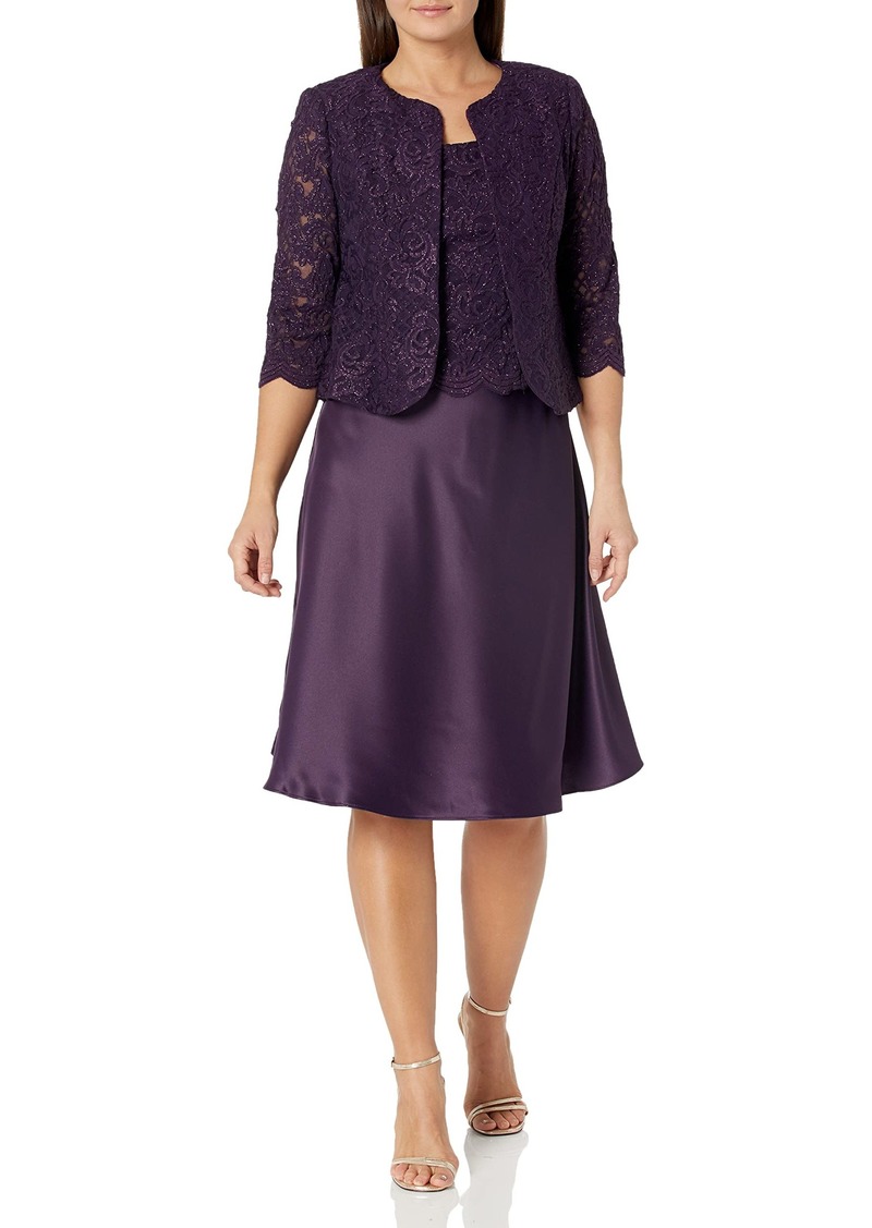 Alex Evenings Women's Tea Length Mock Dress with Sequin Jacket (Petite and Regular Sizes)  14P