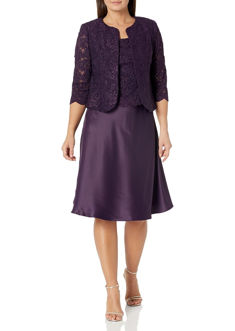 Alex Evenings Women's Tea Length Mock Dress with Sequin Jacket (Petite and Regular Sizes)