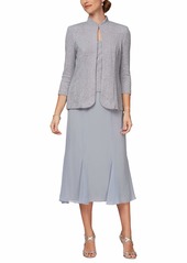 Alex Evenings Women's Tea Length Mock Jacket Dress with Mandarin Neck (Petite and Regular Sizes)