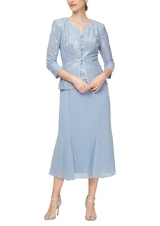 Alex Evenings Women's Tea Length Mock Jacket Dress with Button Front (Petite and Regular Sizes)