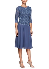 Alex Evenings Women's Tea Length Sequin Mock Dress (Petite and Regular)  16P
