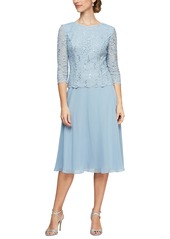 Alex Evenings Women's Tea Length Sequin Mock Dress (Petite and Regular)  8P
