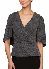 Alex Evenings Women's V-Neck Printed Blouse with Capelet Sleeves (Regular Petite)  MP