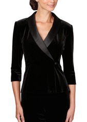 Alex Evenings womens Velvet Blouse Top (Multiple Styles Petite and Regular Sizes) Dress Shirt Black Velvet  US