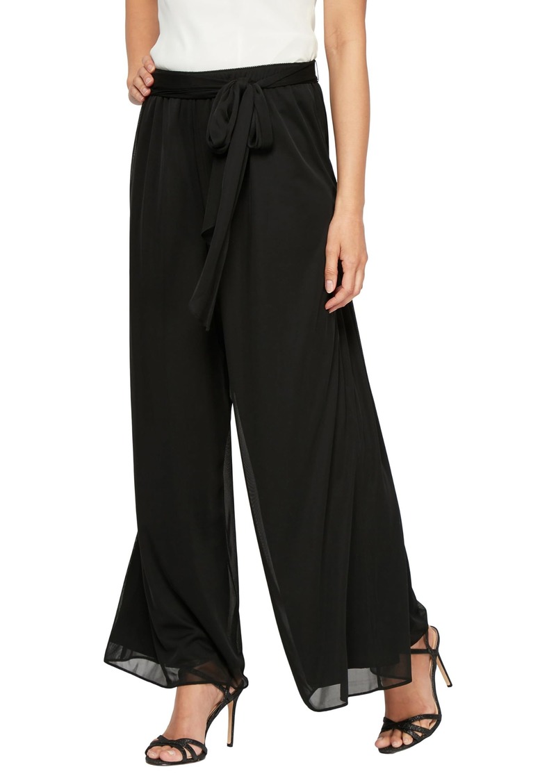 Alex Evenings womens Wide Leg Chiffon (Petite Regular Plus Sizes) Dress Pants Black Side Tie  US