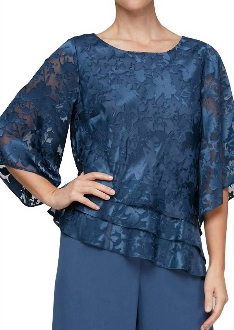 Alex Evenings Asymmetric Triple Tier Hem Top In Blue