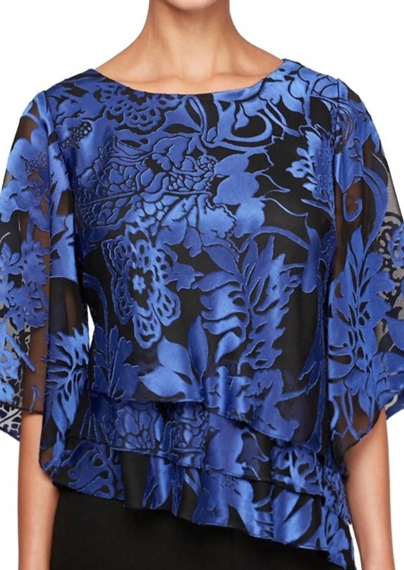 Alex Evenings Blouse With Asymmetric Tiered Hem In Royal