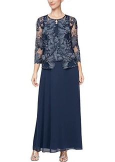 Alex Evenings Long Embroidered Jacket Dress