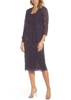 Alex Evenings Lace Cocktail Dress with Jacket in Eggplant at Nordstrom