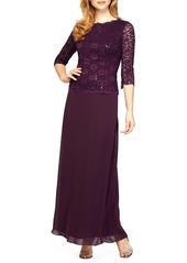 Alex Evenings Sequin Lace & Chiffon Gown in Deep Plum at Nordstrom