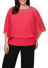 Alex Evenings Beaded Chiffon Blouse in Cerise at Nordstrom