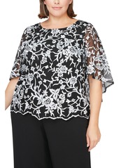 Alex Evenings Capelet Sleeve Embroidered Blouse