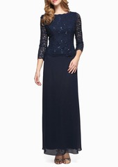 Alex Evenings Sequin Lace & Chiffon Gown in Navy at Nordstrom