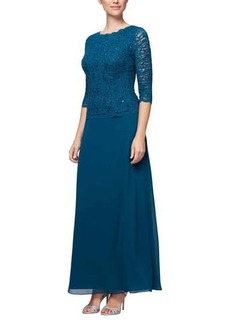 Alex Evenings Sequin Lace & Chiffon Gown in Peacock at Nordstrom