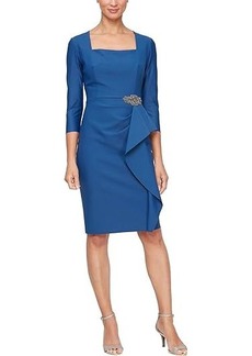 Alex Evenings Short Compression Dress with 3/4 Sleeves and Hip Embellishment