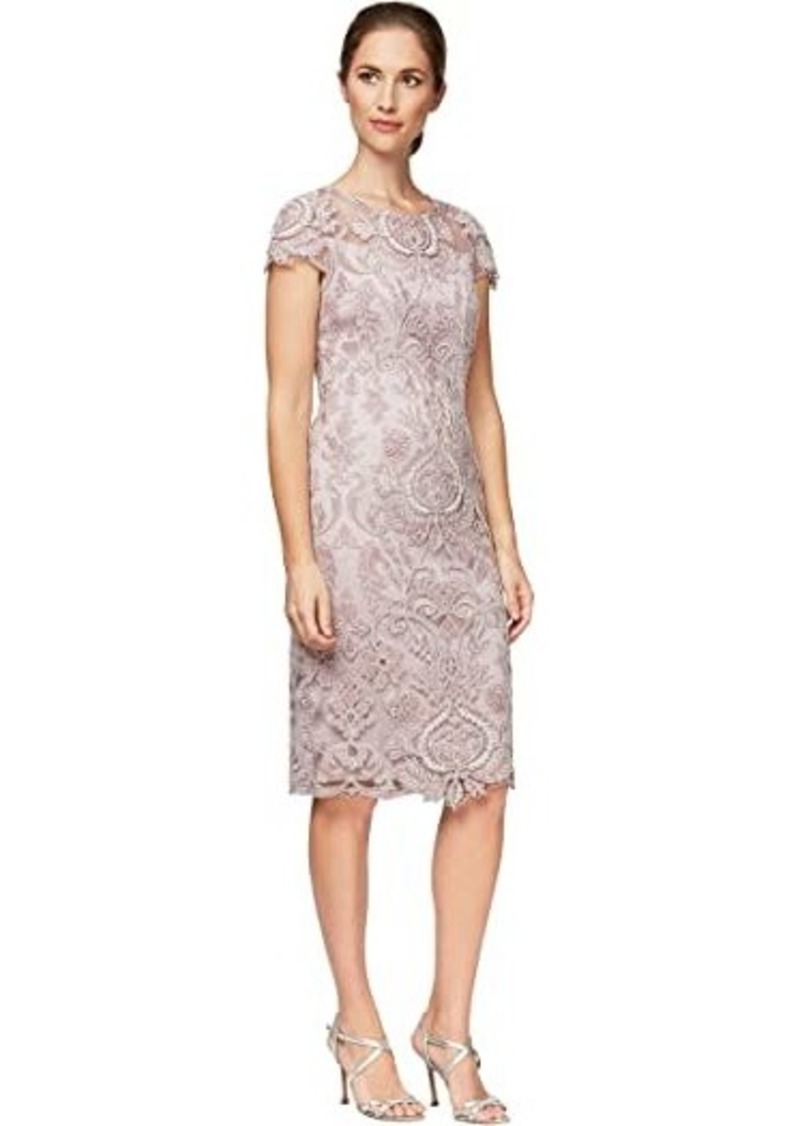 Alex Evenings Short Embroidered Cap Sleeve Dress