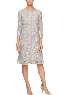 Alex Evenings Short Embroidered Mock Dress with Illusion Sleeves