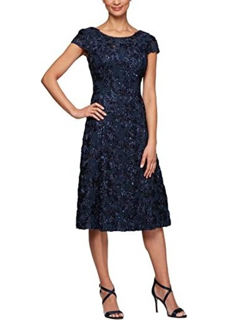 Alex Evenings Tea Length A-Line Rosette Dress