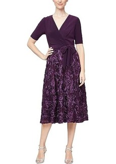 Alex Evenings Tea-Length Dress with Rosette Lace