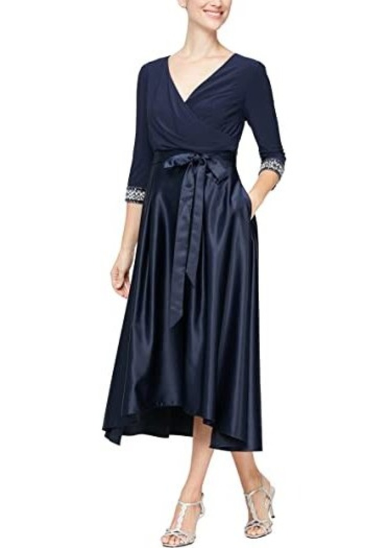 Alex Evenings Tea Length Party Dress with Satin Skirt