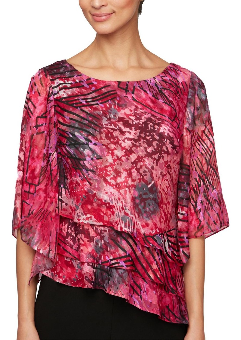 Alex Evenings Womens Abstract Print Asymmetrical Blouse