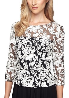 Alex Evenings Soutache Tulle Blouse in Black/White at Nordstrom