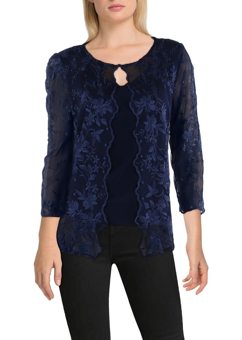 Alex Evenings Womens Embroidered Lace Overlay Blouse