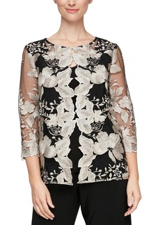 Alex Evenings Womens Lace Sheer Blouse