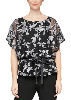 Alex Evenings Womens Mesh Embroidered Blouse