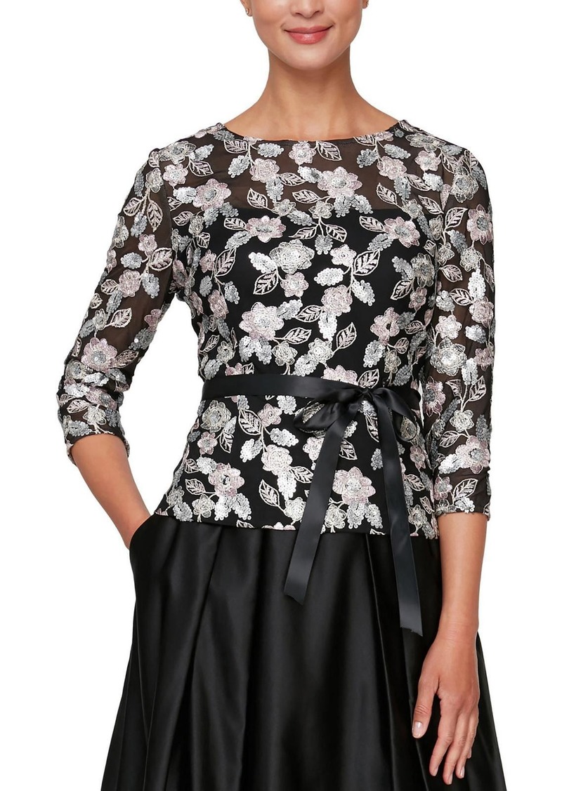 Alex Evenings Womens Sequin Floral Blouse