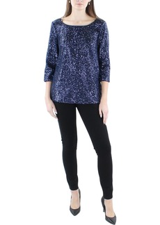 Alex Evenings Womens Sequined 3/4 Sleeve Blouse