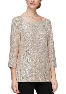 Alex Evenings Womens Sequined Blouse