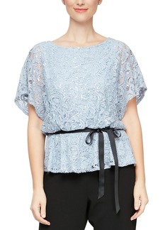 Alex Evenings Womens Sequined Lace Blouse