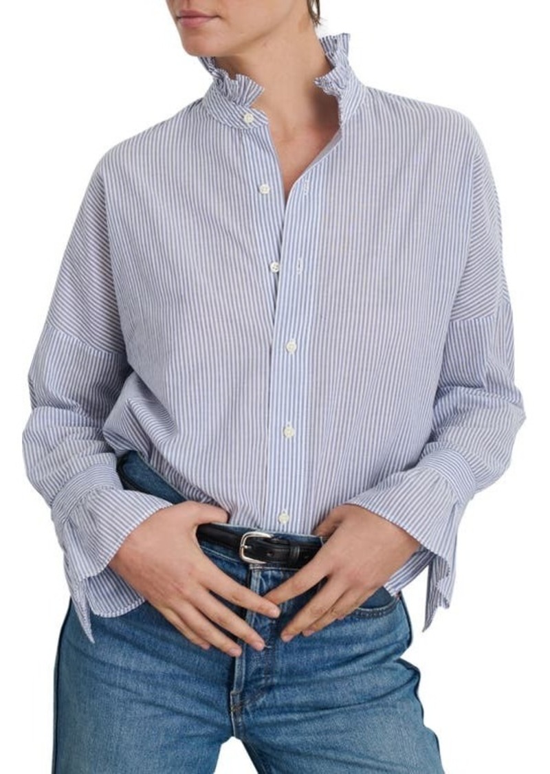 Alex Mill Ruffle Collar Stripe Cotton Button-Up Shirt