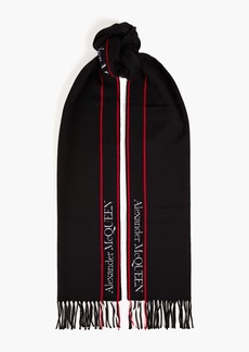 Alexander McQueen - Fringed logo-print wool and cashmere-blend scarf - Black - OneSize
