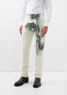 Alexander Mcqueen - Orchid-print Cady Suit Trousers - Mens - Cream Black