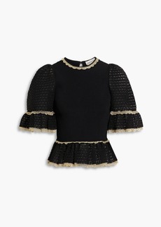 Alexander McQueen - Ruffled metallic ribbed and pointelle-knit top - Black - S