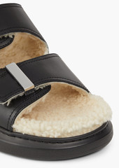 Alexander McQueen - Shearling-lined buckled leather platform sandals - Black - EU 37