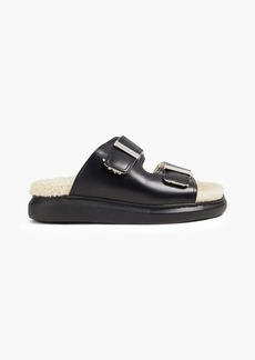 Alexander McQueen - Shearling-lined buckled leather platform sandals - Black - EU 36