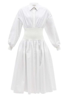 Alexander Mcqueen - Shirred-waist Cotton-poplin Shirt Dress - Womens - White