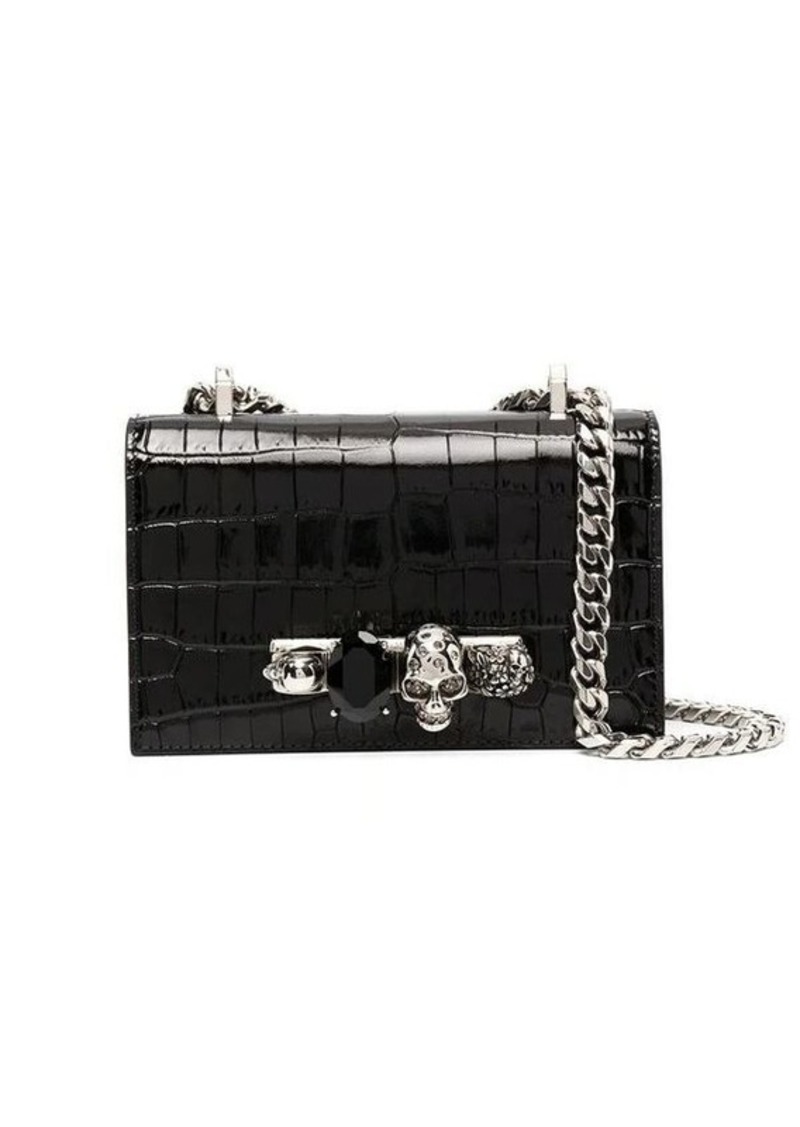 ALEXANDER MCQUEEN And Silver Mini Jeweled Satchel Bag In Crocodile Embossed Leather