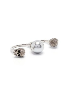 ALEXANDER MCQUEEN Antiqued Double Pearl Skull Ring
