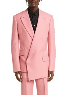 Alexander McQueen Asymmetric Double Face Wool & Mohair Jacket in Flamingo Pink at Nordstrom