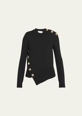 Alexander McQueen Asymmetric Wool Sweater with Gold Buttons