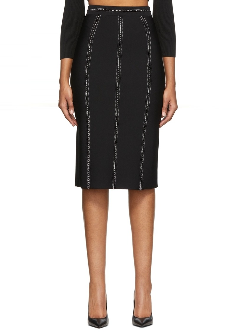 Alexander McQueen Black Contrast Stitch Midi Skirt