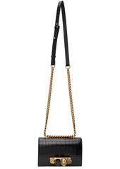 Alexander McQueen Black Croc Mini Jewelled Satchel Bag