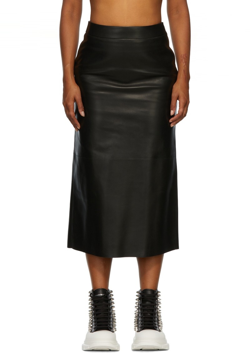 Alexander McQueen Black Leather Midi Skirt